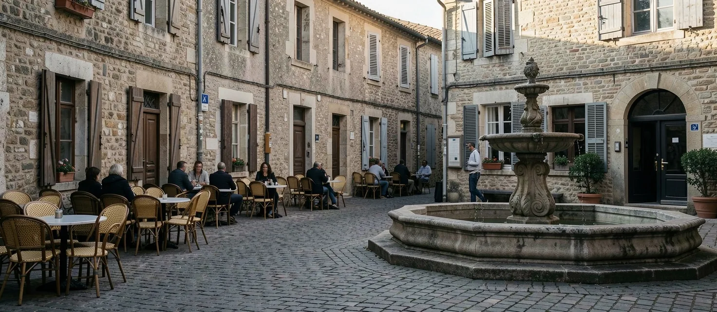 Place de village français au matin