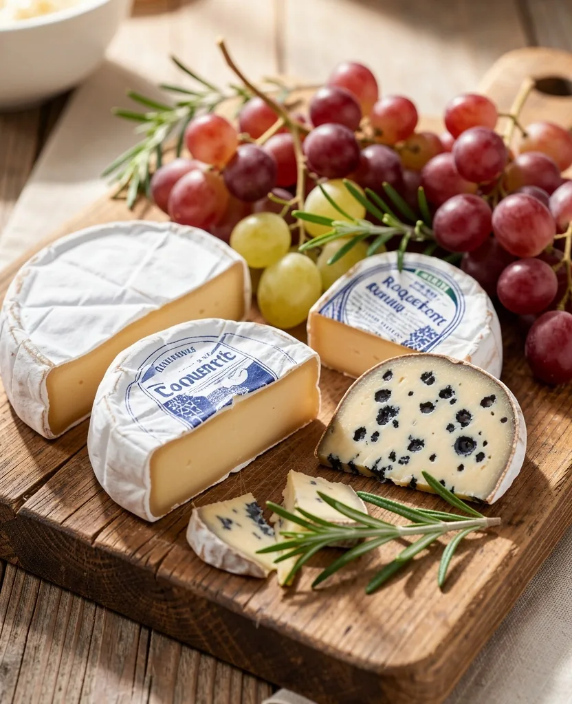 Sélection de fromages français sur planche en bois